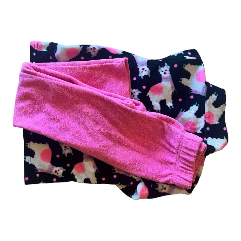 Girl size 7/8 The Children’s Place pink and black‎ llama fleece pajamas